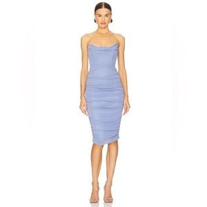 Michael Costello x REVOLVE India Midi Dress Corset Ruched Periwinkle Blue Sz XS